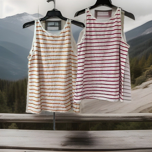 1X Lane Bryant 2 Stretchy Lace Striped Tanks W Clear Jeweled Neck - Picture 8 of 8